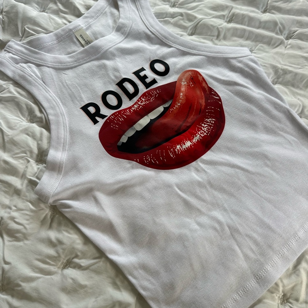 White Tank Top with Red Lips Graphic